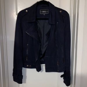 Navy suede moto jacket